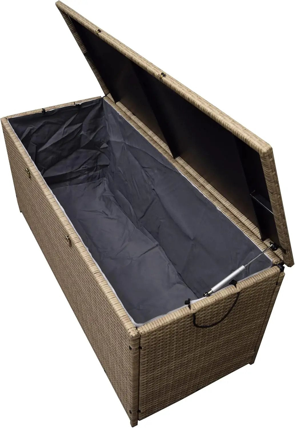 Oakland Living Tan Indoor and Outdoor Balcony Patio Deck Porch Pool 113 Gallon Wicker Storage Box Trunk Bin with Metal Frame by GreenHaven Gardens
