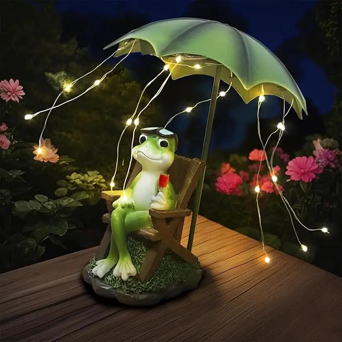 Solar Garden Frog Decor Statue Fairy Garden Accessories Outdoor Figurine LED Lights Art Housewarming Gift for Patio,Yard,Lawn Ornament Women Gardening Decoration Gifts by GreenHaven Gardens