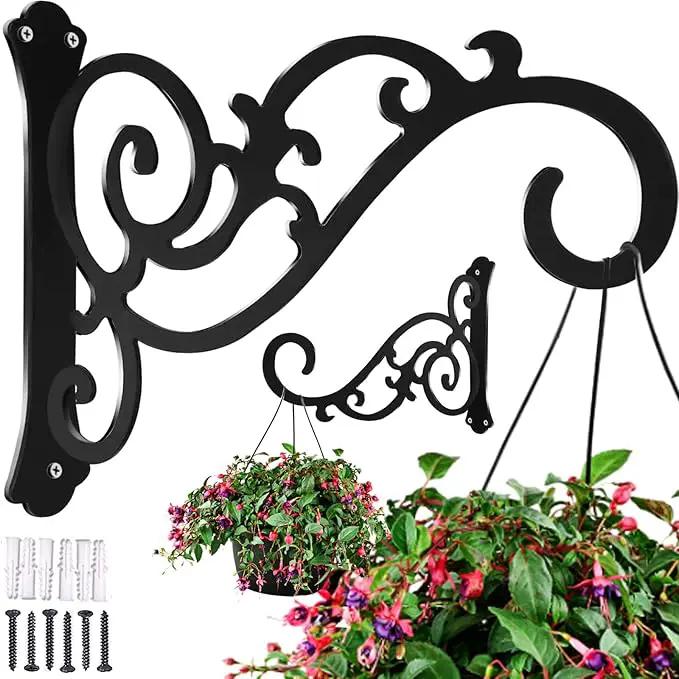Hanging Planter Brackets 12-Inch 2 Pcs,Outdoor Hanging Brackets Wall Hook Heavy Duty Planter Brackets,Black Iron Planters Hook Indoor/Outdoor Planter Hanger Hooks by GreenHaven Gardens