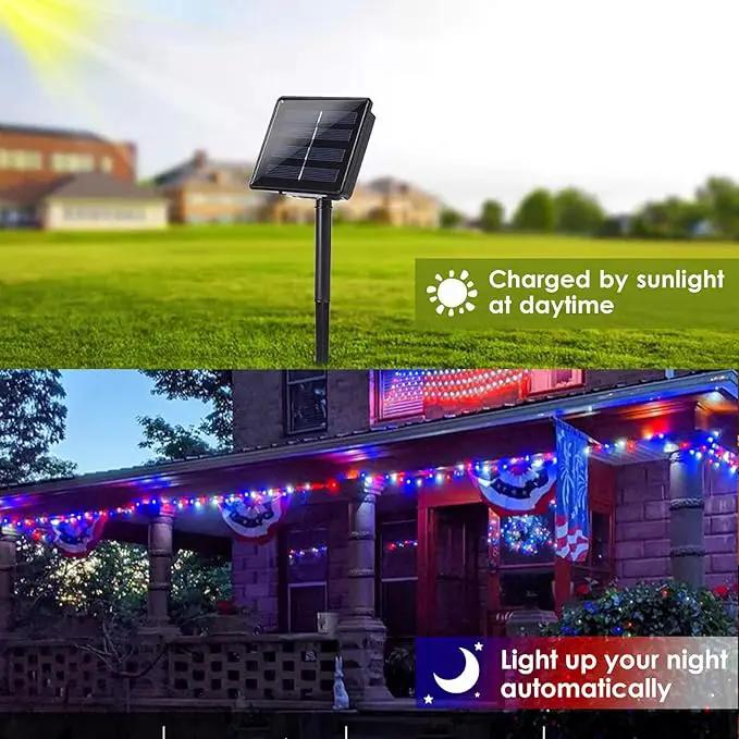 Red White and Blue Solar String Lights Outdoor, 2 Pack 80FT 200 LED Solar Outdoor Twinkle Light for 4th of July Independence Day Decor, Waterproof with 8 Modes, Garden Yard, Patriotic Memorial Decor by GreenHaven Gardens