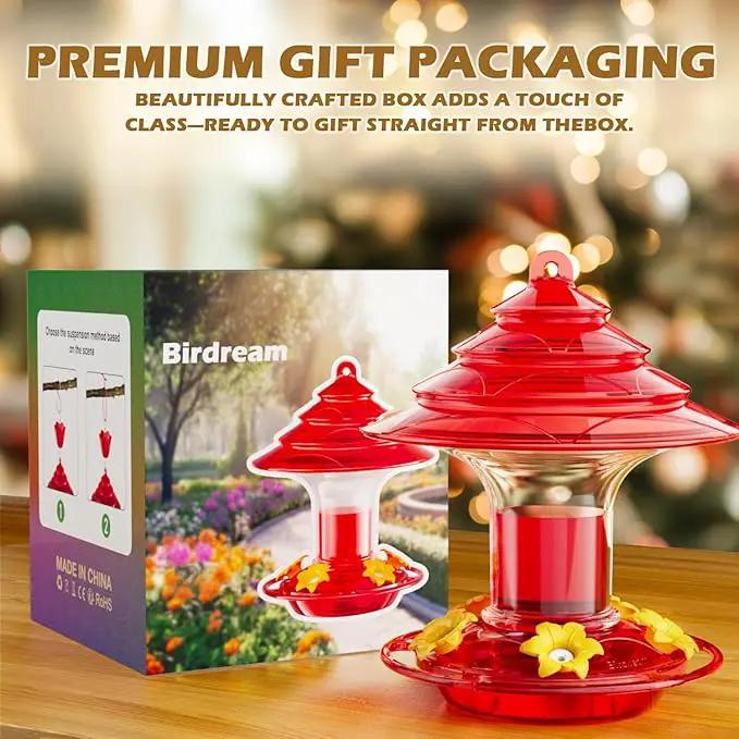 Birdream Hummingbird Feeder for Outdoors Hanging, 20oz Hummingbird Feeders with 5 Bee Guard Feeding Ports & Built-in Ant Moat Brush Leak-Proof for Outside Gifts for Women - Red by GreenHaven Gardens