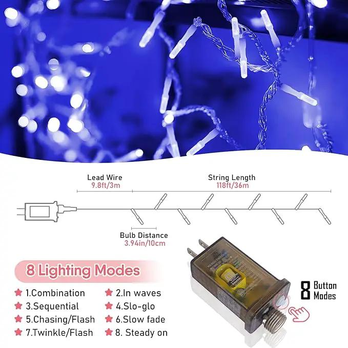 Heceltt 360 LED 118 FT String Lights Outdoor, 8 Modes Easter Lights Plug in, IP44 Waterproof Led String Lights with Timer and Memory for Easter Yard Party Garden Decorations (Blue) by GreenHaven Gardens