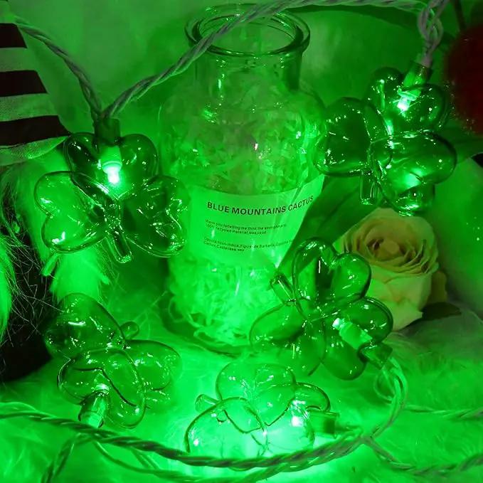 8.5FT Clear Green Shamrock Lights, St Patricks String Lights Outdoor Waterproof with 10 LED Light for rish Shamrock St Patrick's Day Party Indoor Home Garden Decorations by GreenHaven Gardens