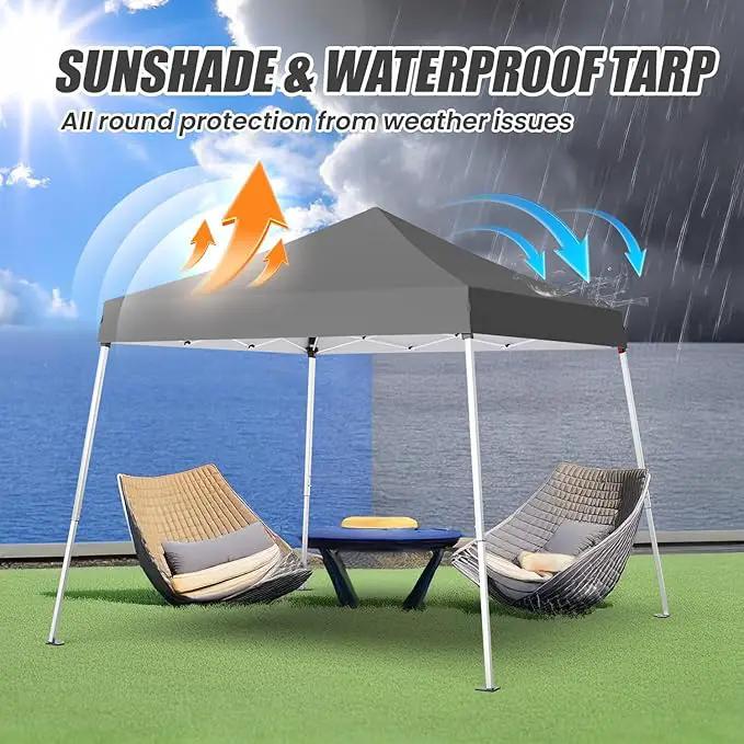 10x10 Pop Up Canopy, 300D Silver Coated Grey Fabric Outdoor Gazebo, Beach Tent Slant Legs with Storage Bag,Easy Up Sun Shade Shelter Tents with 8x8 Top Cover for Patio,Party by GreenHaven Gardens