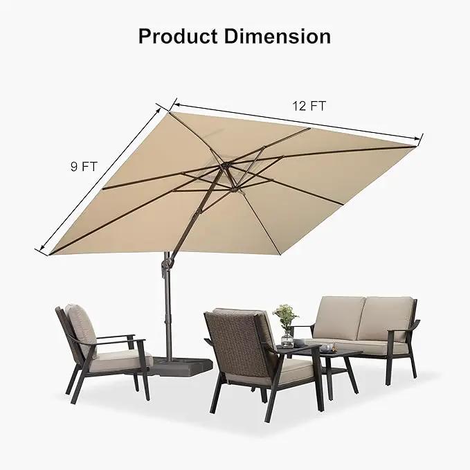 PURPLE LEAF 9' X 11.5' Rectangle Cantilever Umbrella Patio Umbrella Outdoor Aluminum Offset Hanging Umbrella with 360-degree Rotation for Pool Garden Backyard Deck, Beige by GreenHaven Gardens