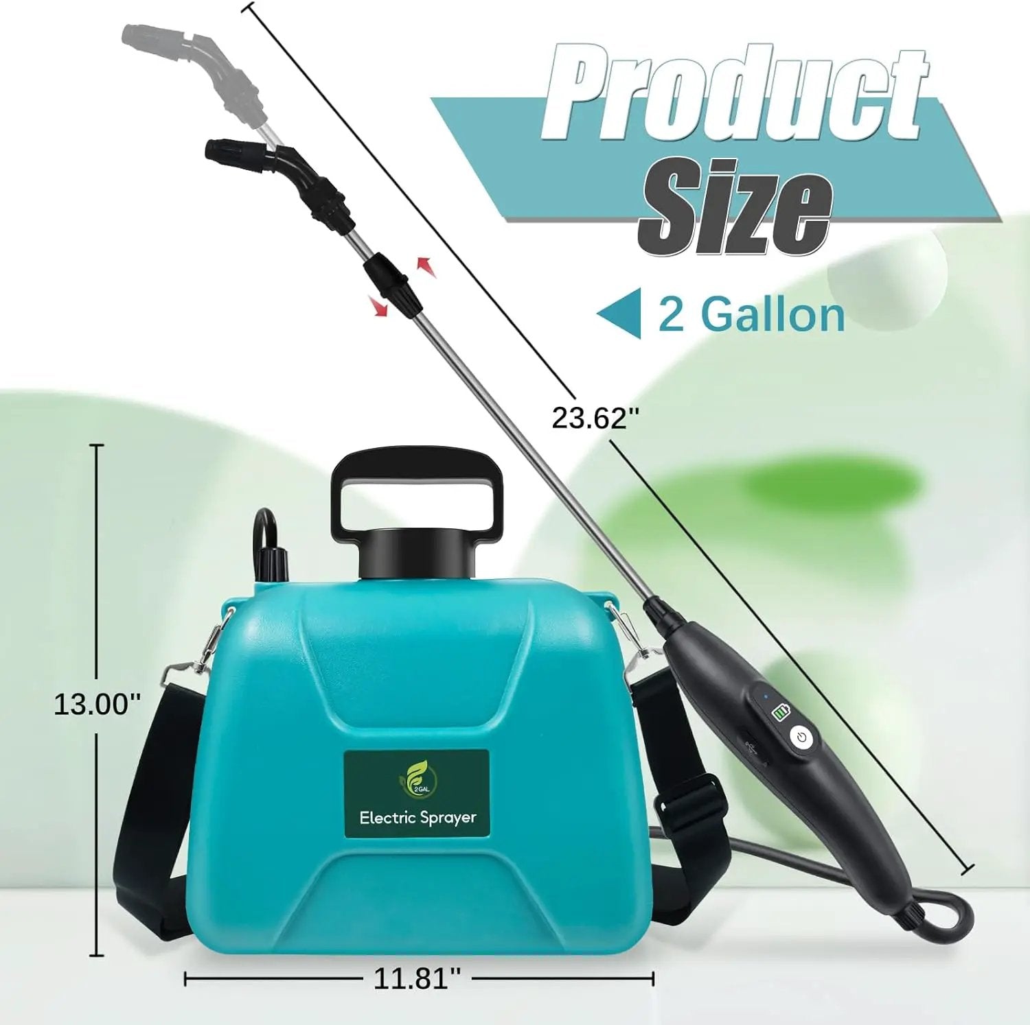 2 Gallon Battery Powered Garden Sprayer, Electric Sprayer with USB Rechargeable Handle, 3 Mist Nozzles, Retractable Wand, Water Pump Sprayers with Adjustable Shoulder Strap for Yard, Lawn and Garden by GreenHaven Gardens