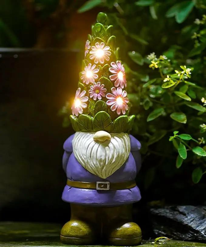 Nacome Solar Garden Outdoor Statues Gnome with Succulent and 7 LED Lights - Lawn Decor for Patio, Balcony, Yard Ornament - Unique Housewarming Gifts by GreenHaven Gardens