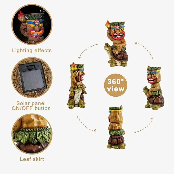 Solar Tiki Statue Light-Garden Turtles Outdoor Decor - Tiki Man Riding Turtle with Tiki Torch Solar Light for Tiki Bar Decorations, Patio, Balcony, Yard,Lawn,Gifts by GreenHaven Gardens