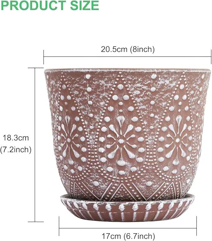 Gepege 8 Inch Plant Pot for Plants, Ceramic Planter with Drainage Holes and Saucers for Indoor Plants Large Flower Pot by GreenHaven Gardens