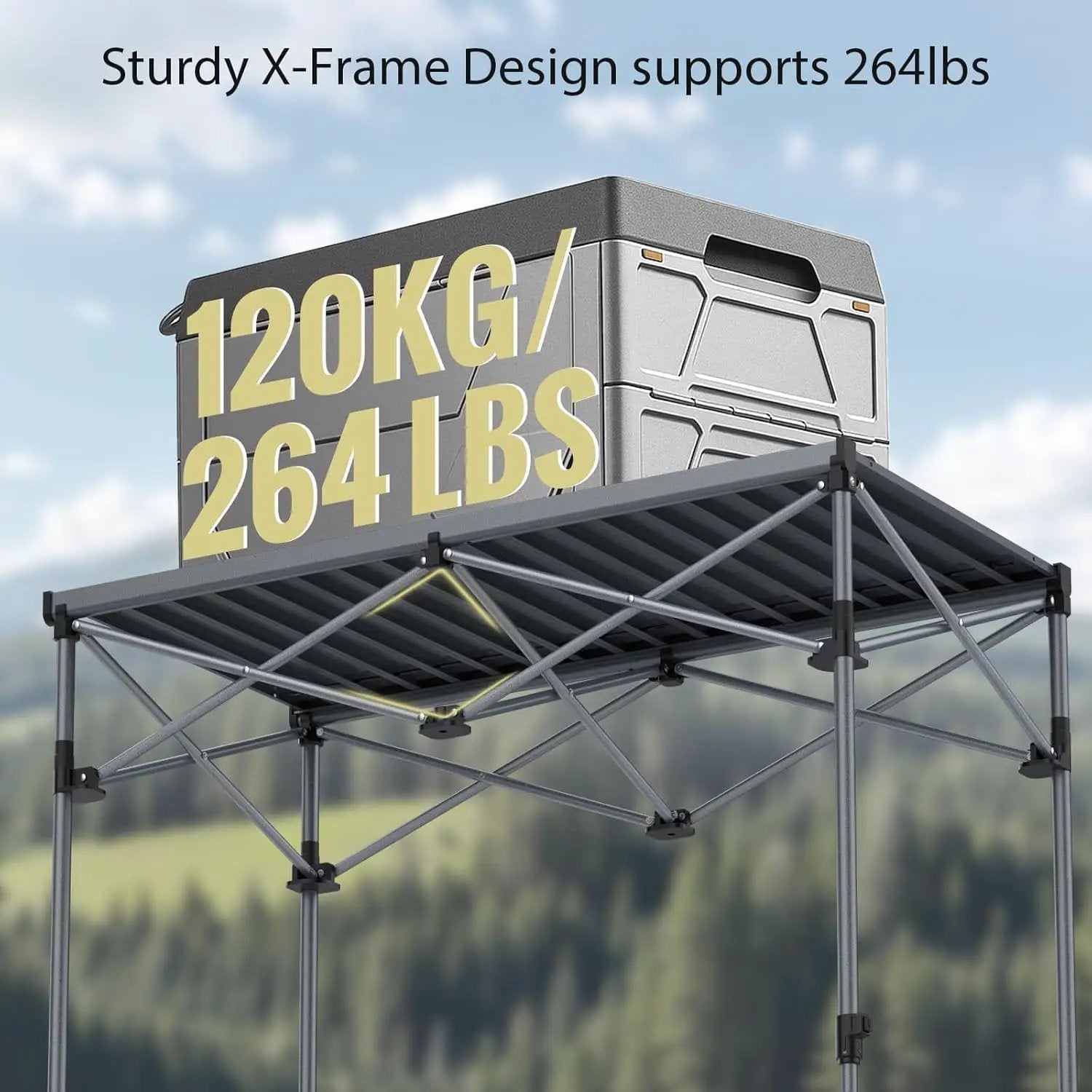 Camping Table Foldable, 2 Adjustable Height 34.2”, Large Roll Up Camping Table Support 264lbs with Storage Basket and Bag, Aluminum Outdoor Table, for Picnic Travel BBQ, 39.4” x 19.7”, Black by GreenHaven Gardens