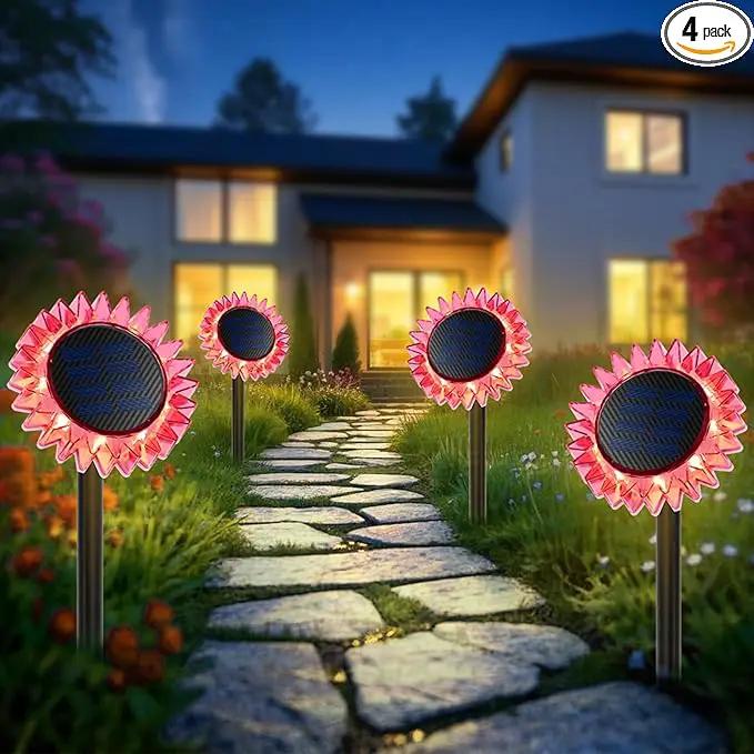 Outdoor Solar Lights, 4 Pack Led Solar Sunflower Lights, Stake/Wall 2-in-1 Waterproof Solar Garden Lights for Yard, Landscape, Fence, Patio, Driveway, Pathway, Backyard Decoration (Warm White) by GreenHaven Gardens