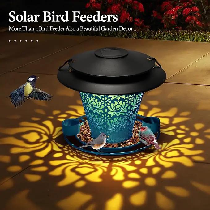 Solar Bird Feeders for Outside Hanging Metal Wild Bird Feeder Solar Lanterns Outdoor Waterproof Garden Decor for Yard Blue by GreenHaven Gardens