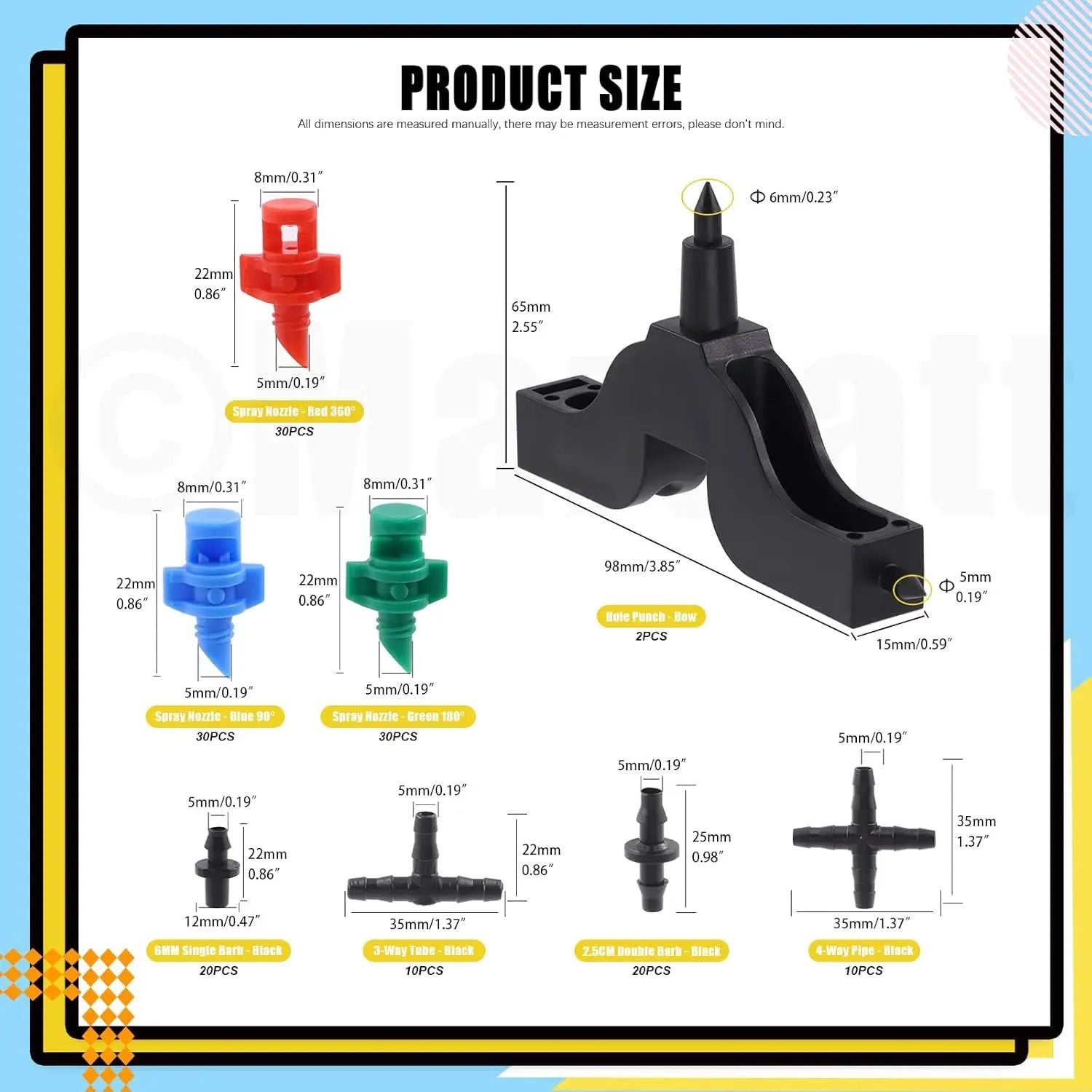 152Pcs Drip Irrigation Barbed Connectors Fittings Kit for 1/4" Tubing Includes 90/180/360 Angle Atomizing Sprinkler Sprayer and Barbed Connector for Agriculture Hydroponic Garden Lawn by GreenHaven Gardens
