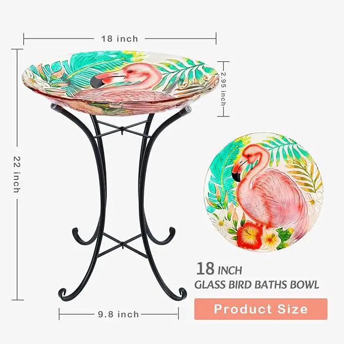 VCUTEKA 18" Outdoor Glass Birdbath with Sturdy Metal Stand for Lawn, Yard, or Garden Decor Bird Lovers Gift, Flamingo Bird Bath Detachable, 22" Height by GreenHaven Gardens