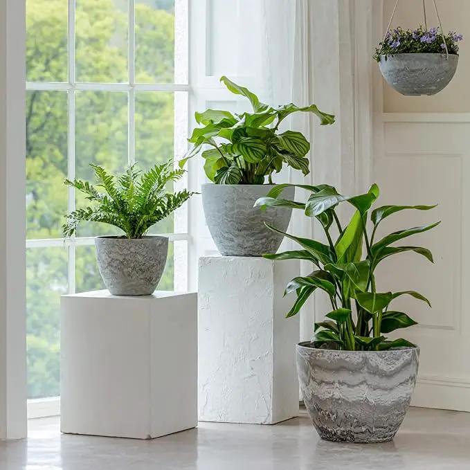 LA JOLIE MUSE Large Hanging Planters for Indoor Outdoor Plants, Hanging Flower Pots Marble Pattern (13.2 Inch,Set of 2) by GreenHaven Gardens