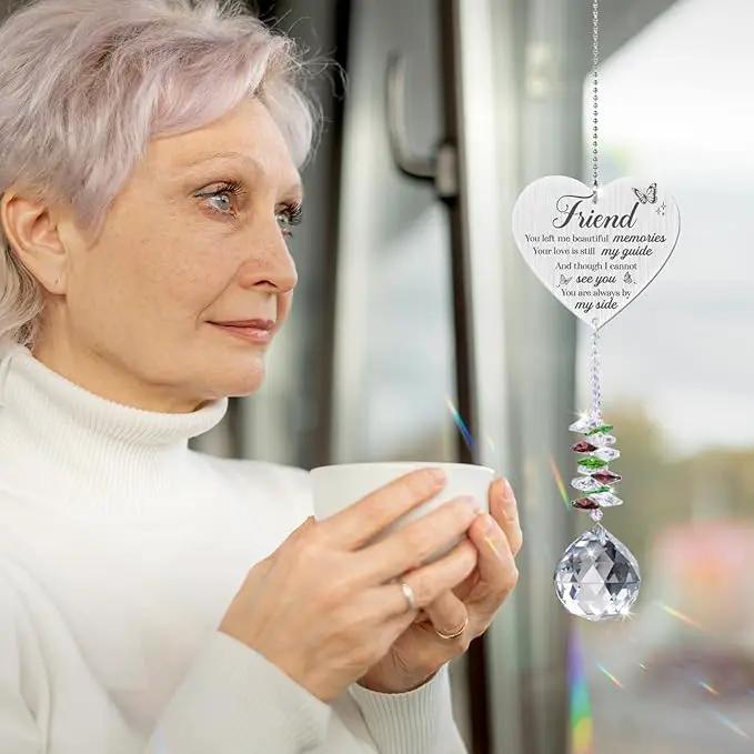 Memorial Crystal Suncatcher,Loss of Best Friend Sympathy Gifts,Friend Memorial Gifts,Hanging Crystals Ornament for Window Rainbow Maker Prisms Home Decor Gift by GreenHaven Gardens