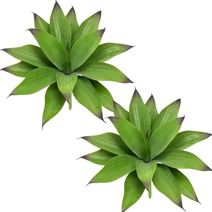 Fake Plants Artificial Agave Plants,Large UV Resistant Fake Agave Planters for Indoor and Outdoor Decorating Tropical Plant Succulents Greenery Indoor Decor13.8 (2Pack, Dark Green) by GreenHaven Gardens