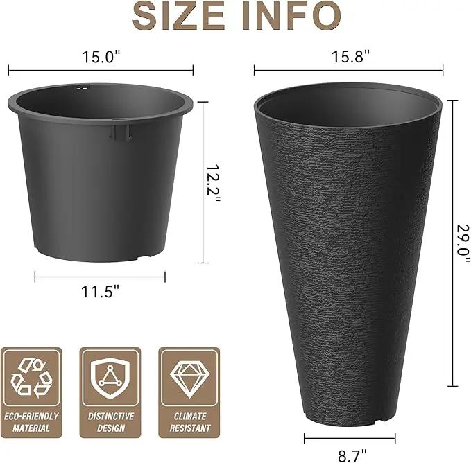 Kante Tall Round Planter Set of 2, 29" H Large Decorative Planter Pots for Outdoor Indoor Garden Patio Front Porch (Black) by GreenHaven Gardens