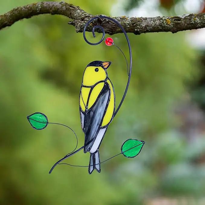 Lolitarcrafts Goldfinch Stained Glass Window Hangings Bird Suncathers for Window by GreenHaven Gardens