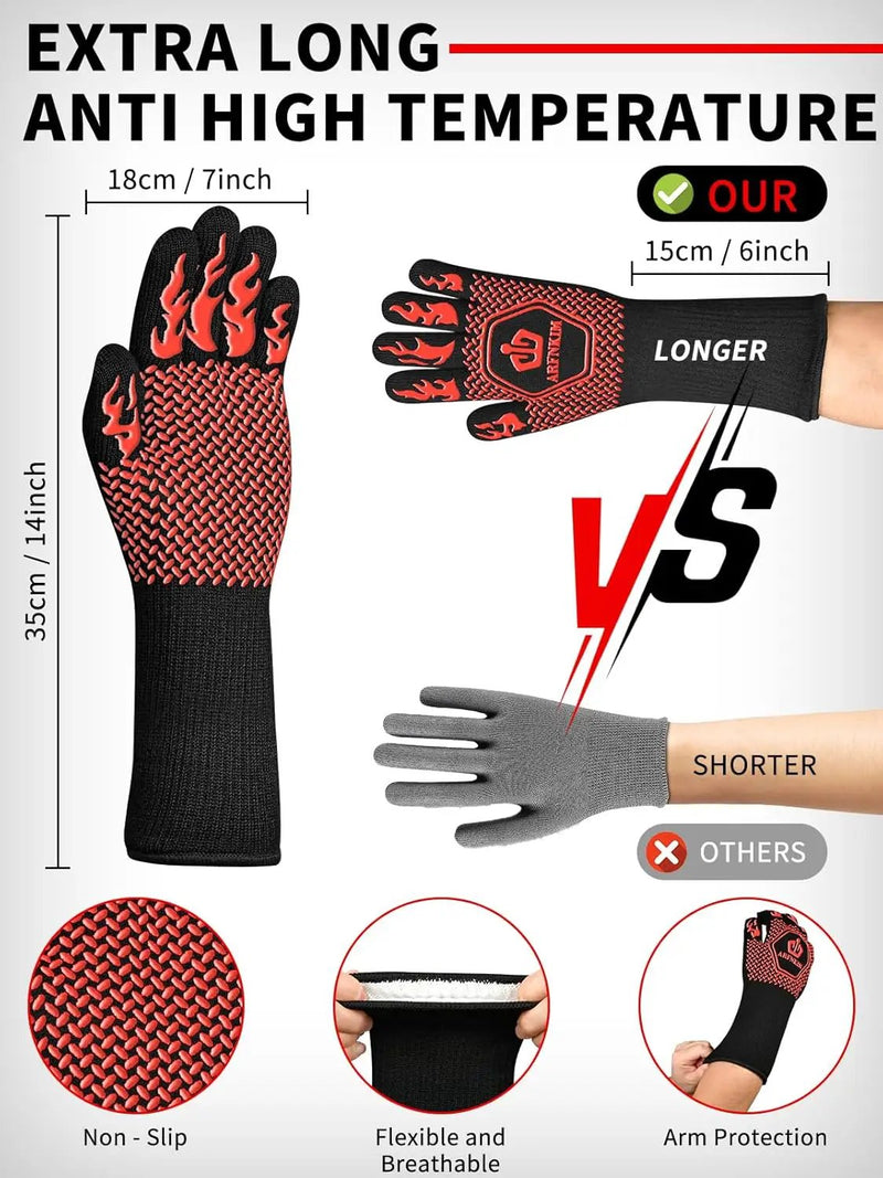BBQ Oven Gloves, 1472℉ 3-Layers Heat Resistant Oven Mitts Silicone Non-Slip Cooking Gloves for Barbecue, Grilling, Baking, Welding, Smoker (A Pair) (Red) by GreenHaven Gardens