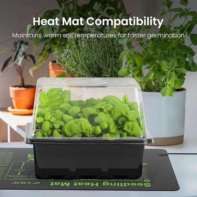 MIXC 6-Pack Seed Starter Tray Kit with Plant Light Seedling Trays with Adjustable Humidity Domes & Clear Cell Trays 12 Full Spectrum LED Beads for Indoor Plant Growth(Black) by GreenHaven Gardens