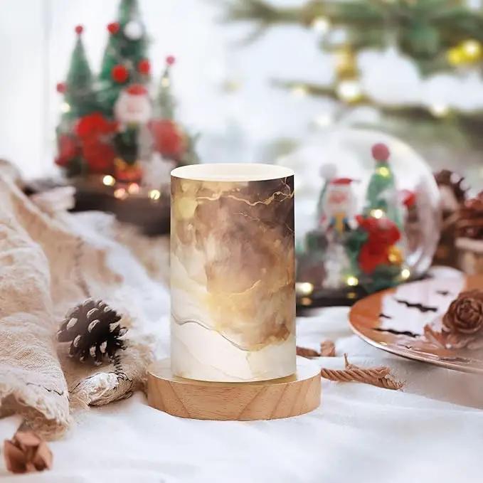 Flickering Flameless Candles, Brown White Marble LED Candles with Remote Timer, Set of 2 Battery Operated Candle for Valentine Wedding Birthday by GreenHaven Gardens
