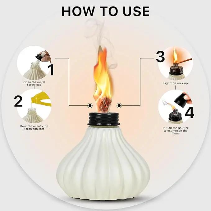 Deco Window Pack of 3 Table Torch for Indoor Outdoor Citronella Oil Tabletop Ceramic Lamp Landscape White Lantern with Fiberglass Wick & Cap for Patio Garden Yard Party Decor Light by GreenHaven Gardens