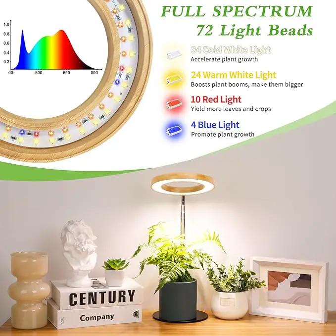 LORDEM Bamboo Grow Light for Indoor Plants, Full Spectrum Plant Light for Indoor Growing, Desk LED Grow Lamp with Auto On/Off Timer for 4H/8H/12H, 4 Dimmable Levels, Height Adjustable, 1 Pack by GreenHaven Gardens