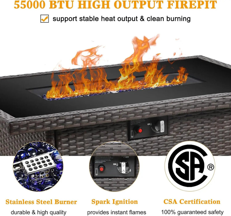 LayinSun 44" Propane Gas Fire Pit Table, 55000 BTU Rectangular Fire Pit with Glass Wind Guard for Outside Patio Deck Garden Backyard by GreenHaven Gardens