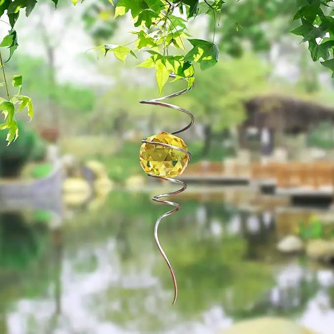 Gazing Ball Spiral Tail, Wind Spinner Stabilizer, Sun Catcher Metal Decor with Golden Crystal Glass Ball & Swivel Hook, Indoor Outdoor Decoration Garden Art Ornament Decorative Gifts 13 inch by GreenHaven Gardens
