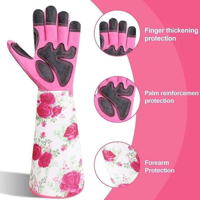 DLY Gardening Gloves for Women, Rose Gloves Gardening Thorn Proof, Long Garden Gloves for Women, Breathable & Durable Leather Gauntlet(Medium, Rose Red) by GreenHaven Gardens
