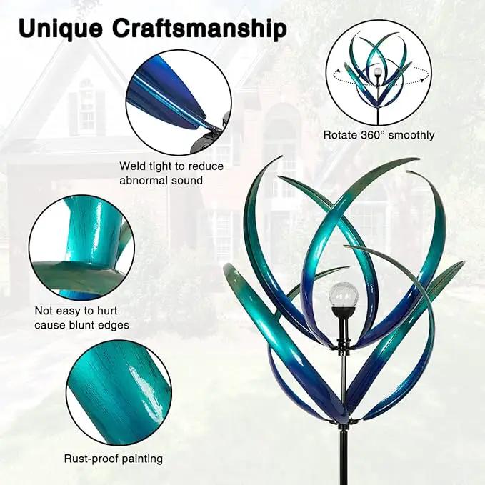 82 inch Wind Spinners Outdoor - Extra Large Outdoor Metal Wind Sculptures Spinners with Solar Light, Windmills for The Yard Garden, Yard Art Garden Lawn Decor - Peacock Blue by GreenHaven Gardens