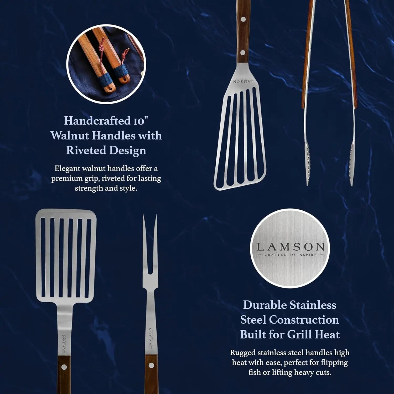 Lamson Premier 20" Walnut 4-Piece Deluxe BBQ Set by GreenHaven Gardens