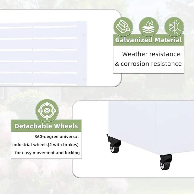 Casaphoria Metal Raised Garden Bed with Trellis and Wheels, 47"x47"x16" Planter Box for Climbing Plants, Vegetables & Vines, Features Drainage Holes and Privacy Screen (White-Louvered) by GreenHaven Gardens