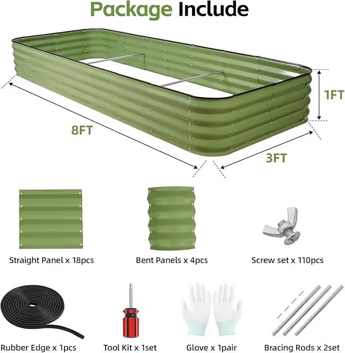 GoCampDriect 6IN1 Raised Garden Bed - 8x3x1ft Galvanized Raised Garden Boxes Outdoor Corrosion Resistant | Variable Shape 9x2x1ft Metal Raised Garden Beds for Planting Vegetable, Fruits,Flower by GreenHaven Gardens