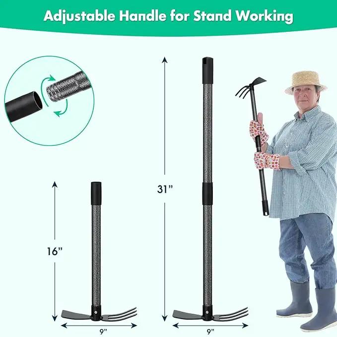 Garden Hoe and Cultivator, 31 Inch Long Heavy Duty Hand Hoe Garden Tool with Tiller,2 Section Handle, Carbon Steel Blade, Cultivator Hoe Garden Tools for Loosening Soil, Weeding Garden Tools by GreenHaven Gardens
