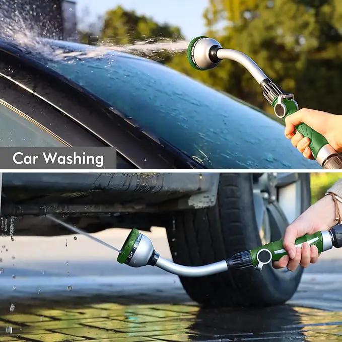 RESTMO Watering Wand Heavy Duty, Metal Garden Hose Wand with 10 Spray Patterns, 15-Inch Long Hose Nozzle Sprayer with Thumb Flow Control, Ideal to Water Hanging Baskets and Shrubs, Green by GreenHaven Gardens