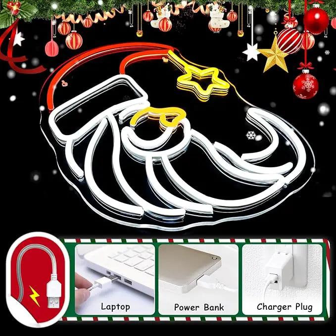 Moon Christmas Santa Neon Sign,Cute Anime Neon Light,Moon Star Neon Sign for Wall Decor,Red Christmas Hat USB Neon Light Sign for Party Store Living Room Bar Door Kids Bedroom Christmas Gift by GreenHaven Gardens