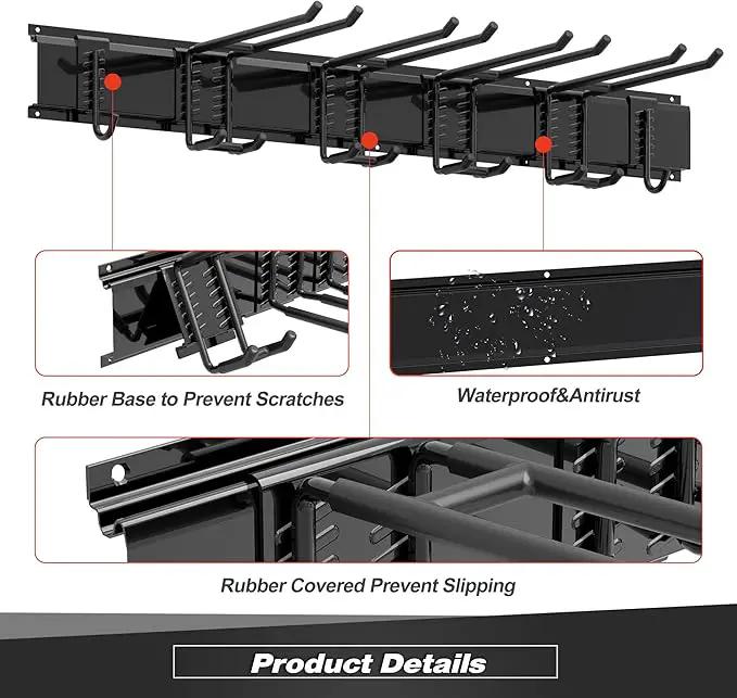 Garage Tool Storage Rack, Heavy Duty Garage Storage Organizer Rack System Wall Mounted Tool with 6 double hooks, 2 rails, Garden Yard Tools Hanger Rack for Ski Gears, Broom, Rake,Shovel by GreenHaven Gardens