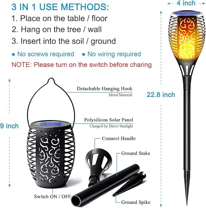 Large Solar Torch Light with Flickering Flame, Upgraded 3-in-1 Solar Fire Lights Outdoor Hanging Lanterns, Festival Decorations Solar Powered Tiki Torches for Garden, Pathway, Lawn, Yard by GreenHaven Gardens