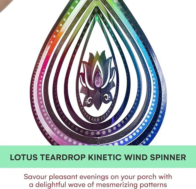 VP Home Lotus Teardrop Wind Spinner - 3D Metal Outdoor Hanging Lotus Decor for Garden and Yard - Kinetic Wind Spinners with S-Hook, Durable Weather-Resistant Steel - 8.5 x 15 Inches by GreenHaven Gardens