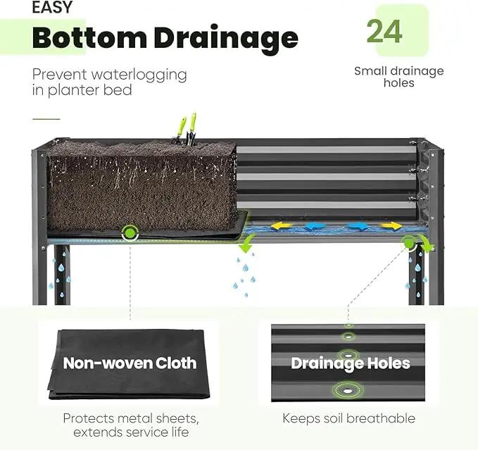 KING BIRD Raised Garden Bed with Irrigation System and Legs Galvanized Elevated Planter Box for Backyard, Patio, Balcony, 600lb Capacity, 70.9x22.8x31.5 in Dark Grey by GreenHaven Gardens