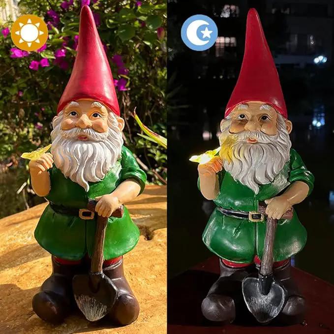 Solar Powered 2 Gnomes Playing with Ball, Decorated Solar Light, Garden Decorations Statues, Garden Light Decor for Lawn Ornaments by GreenHaven Gardens