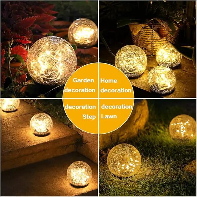 TOMEX 4 Pack Solar Garden Lights, Cracked Glass Ball Waterproof Warm White LED for Outdoor Decor Decorations Pathway Patio Yard Lawn, 4 Pack (3.9") by GreenHaven Gardens
