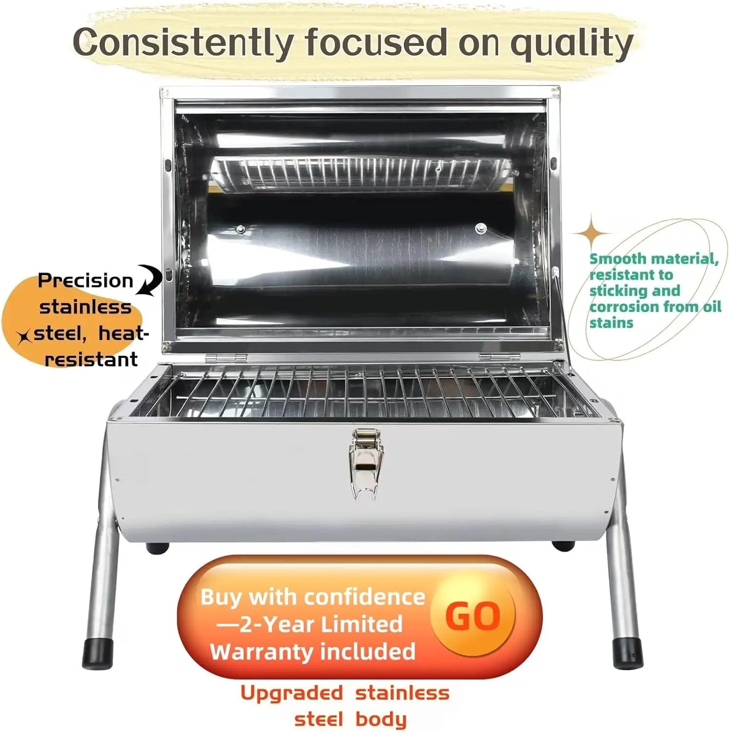 Upgraded Rust-Resistant Premium Stainless Steel Portable Charcoal Grill, Dual Large Grilling Zones,Easy-to-Assemble Outdoor Small Grill for Backyard,Patio,Travel&Camping,Foldable Tailgate Compact BBQ by GreenHaven Gardens