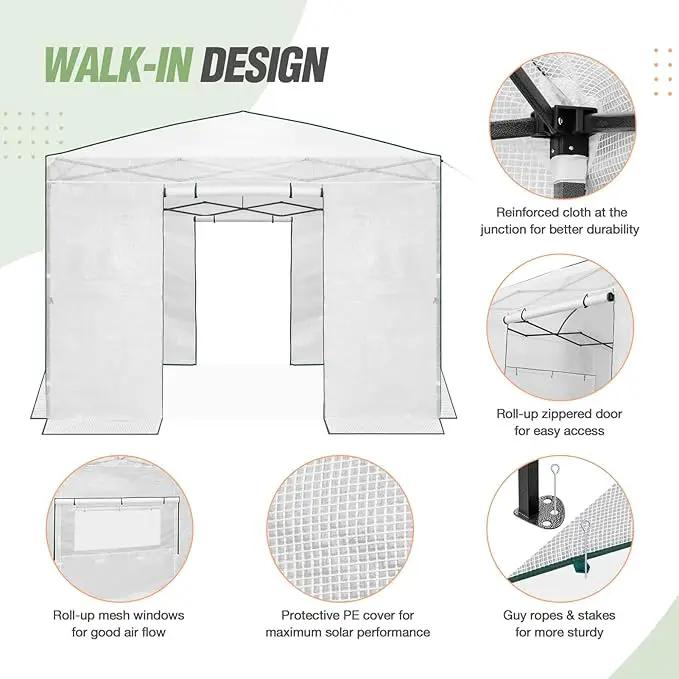 EAGLE PEAK 10x10 Portable Walk-in Greenhouse, Pop-up Indoor Outdoor Garden Green House, Zippered Doors and Windows, PE Cover, White by GreenHaven Gardens