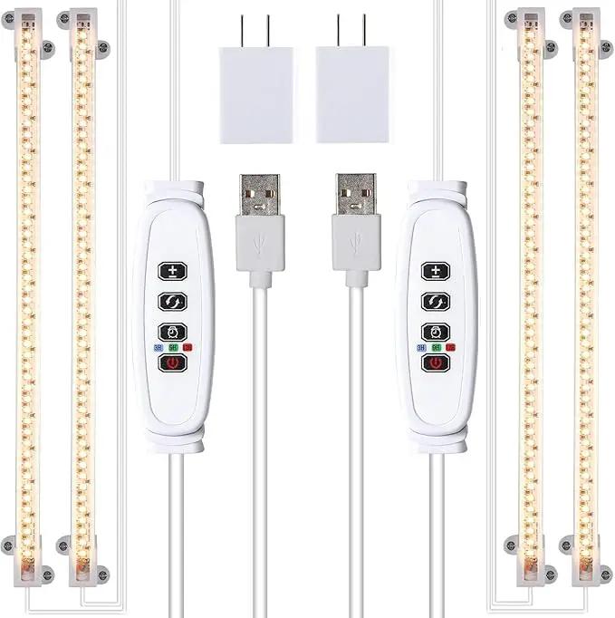 Two Strip Growing Lamp 2-Pack for Indoor Plants, 3000K Full Spectrum LED Grow Light Strips with Auto ON/Off 3/9/12H Timer & 10 Dimmable Levels for Green House Succulent (2 Head×2pcs) by GreenHaven Gardens