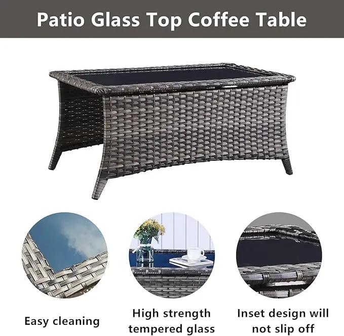 Outdoor Wicker Furniture Patio Set - 7 Piece Backyard Furniture Grey Rattan Conversation Sets with Swivel Rocker Chairs, Rattan Sofa, Club Chairs and Coffee Table, Grey Cushion by GreenHaven Gardens