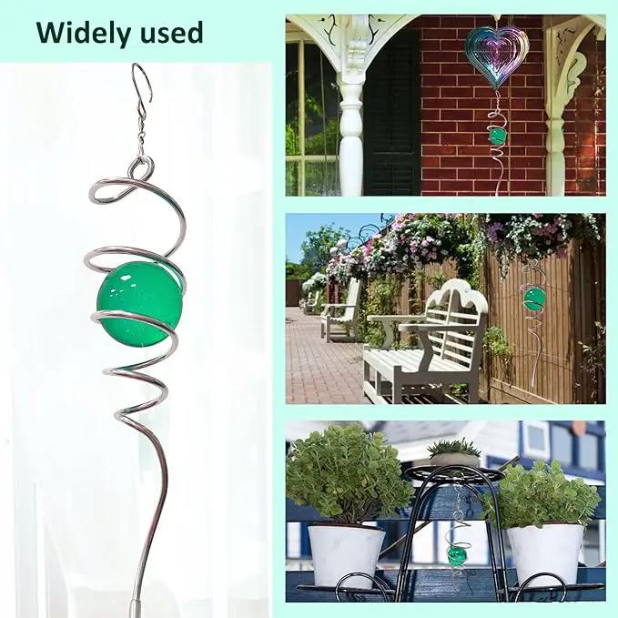 Wind Spinner Tail Gazing Ball Spiral Decorative Wind Spinner Sun Catcher 11inch Tail and 2 inch Glass Orb. Indoor Outdoor Garden Decoration Wind Sculptures-13 inch Height (Green) by GreenHaven Gardens