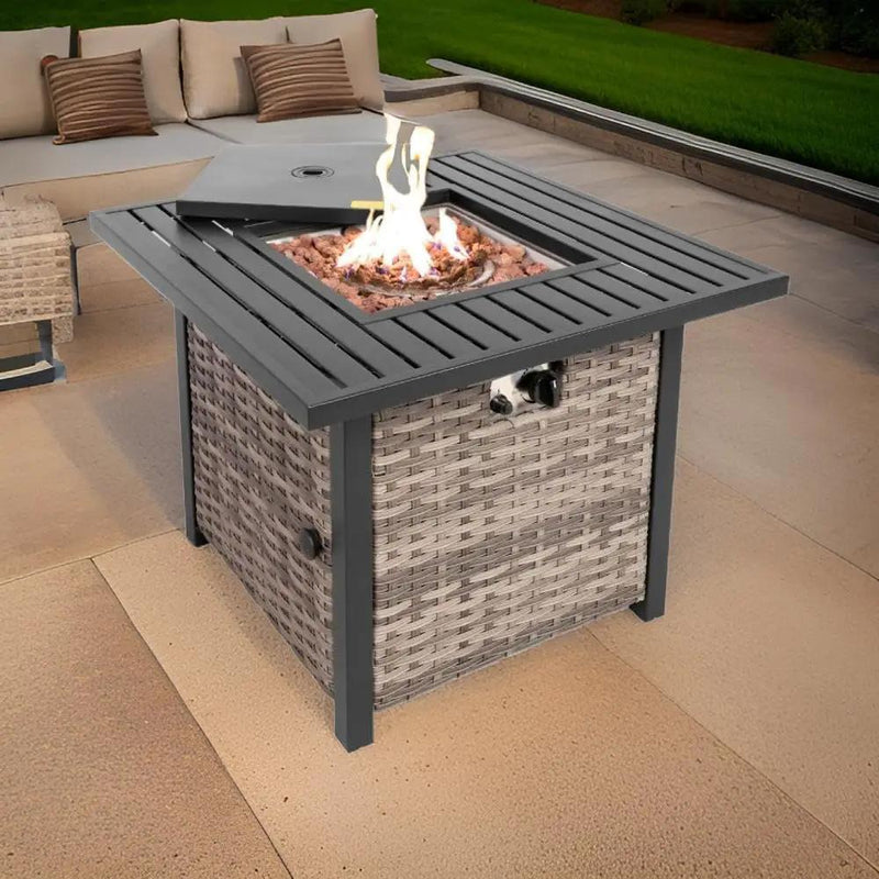 Basel Propane Fire Pit Table 30” Outdoor Firepit 50,000 BTU Firepits for Outside with Lava Rocks and Removable Lid Metal Fire Pit Outdoor Fireplace Propane Fire Pits for Outside CSA Certified by GreenHaven Gardens